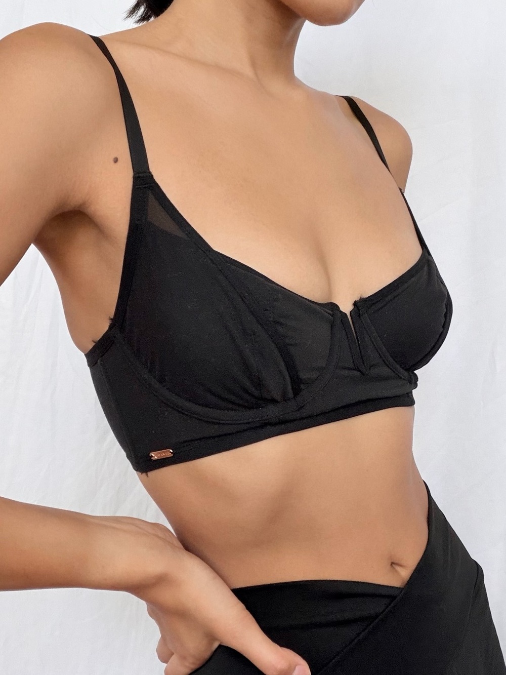 SAVAGE X FENTY See Thru U Unlined Balconette Bra Black Caviar NWOT 32C